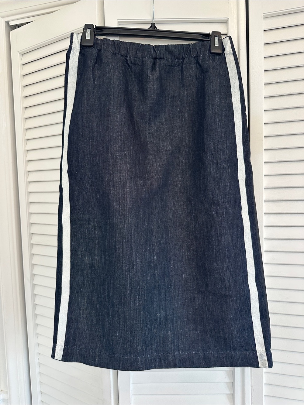 Marni Navy Denim Pencil Skirt with White Side Stripes